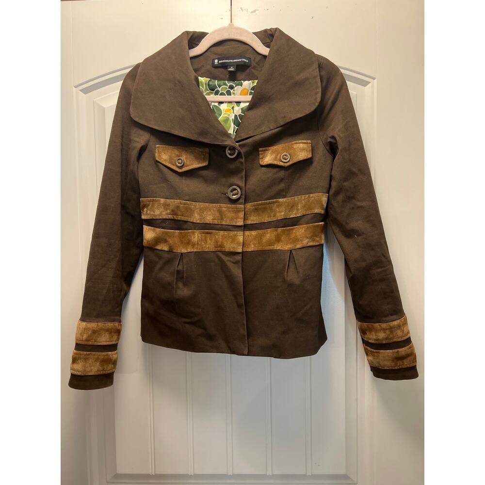 Brooklyn‎ Industries Women’s Floral Lined Striped Button Front Jacket Sz 6 Brown
